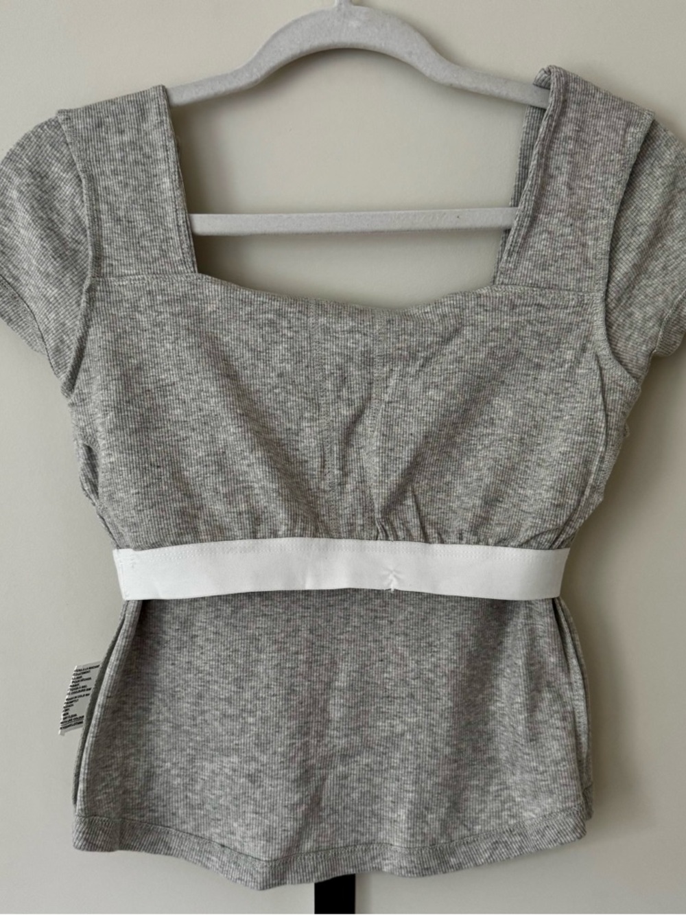 NWT Kyodan Ribbed Short Sleeve Square Neck Top With Built In Bra, Grey – Medium - Picture 6 of 8